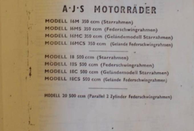 AJS Betriebsanweisung Kopie 16M/16MS/16MC/16MCS/18/18S/18C/18CS 1950-1954 
