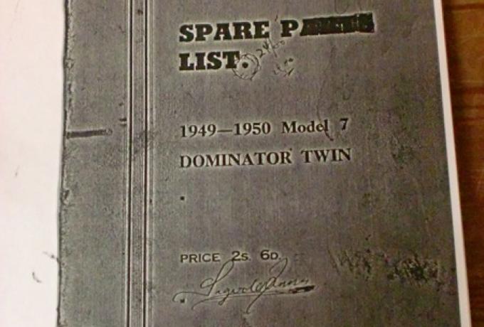 Norton Spare Parts List 1949-50 Model 7, Dominator Twin, Copy