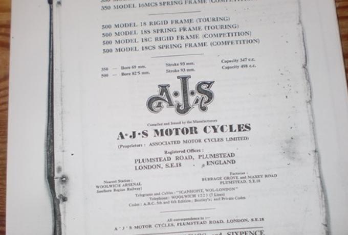 AJS Teilebuch 350 ccm und 500 ccm - 1955 / Kopie