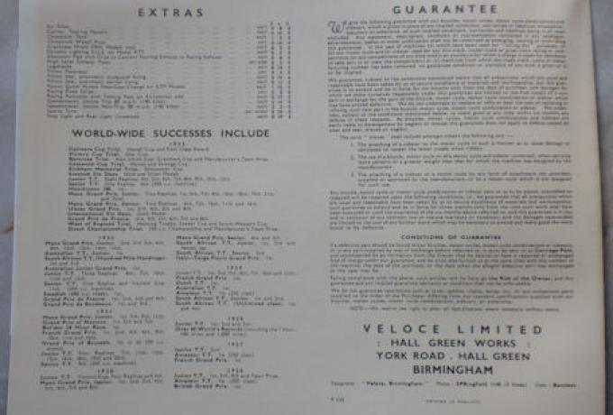 Velocette "Admiration" 1934, Sales Brochure 