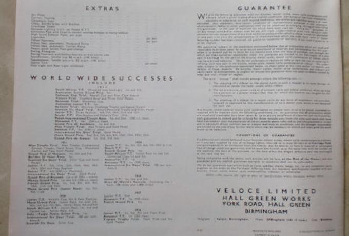 Velocette Craftmanship Sales 1933, Brochure