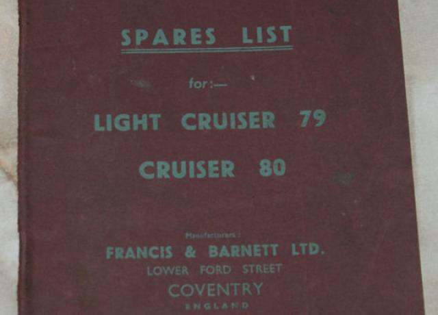 Francis Barnett Spares list for Light Cruisader 79, Cruiser 80 parts book