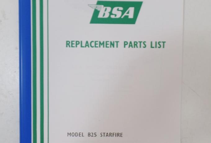BSA B25 Starfire Replacement Parts List/Book 1969