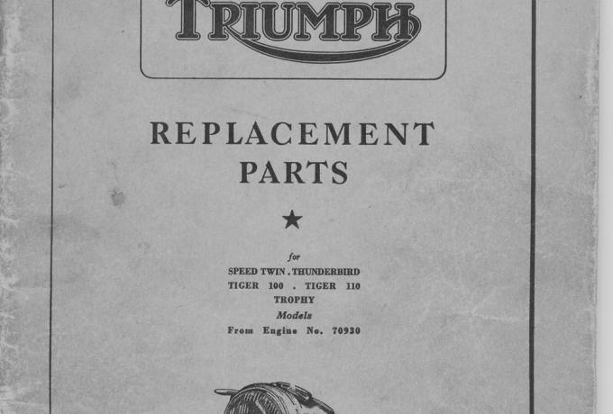 Triumph Replacement Parts Catalogue T100, T110, Trophy 1956. Copy