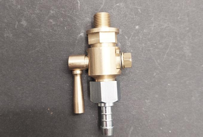 Petrol Tap 1/8" x 1/4" BSP Round Lever, brass with Petrol Tap Nut and Spigot 1/4" 