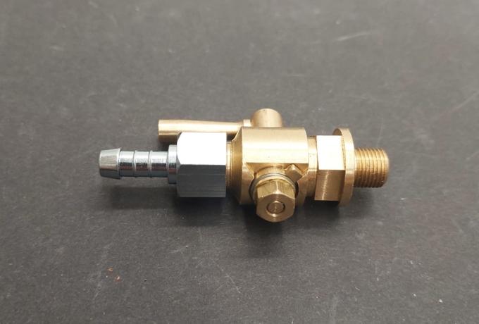 Petrol Tap 1/8" x 1/4" BSP Round Lever, brass with Petrol Tap Nut and Spigot 1/4" 