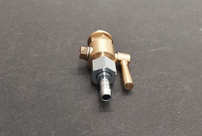 Petrol Tap 1/8" x 1/4" BSP Round Lever, brass with Petrol Tap Nut and Spigot 1/4" 