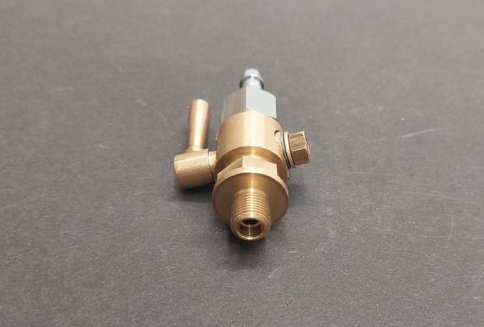 Petrol Tap 1/8" x 1/4" BSP Round Lever, brass with Petrol Tap Nut and Spigot 1/4" 