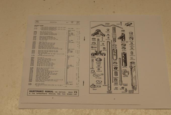 Spares List Matchless 1956 350cc and 500cc. Single Cylinder copy