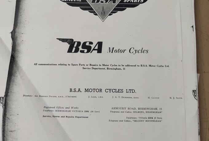 BSA Model M20, M21, M33 Spare Parts List 1949 - 1955 used