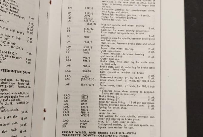 Velocette MAC Rigid Spare Parts Book