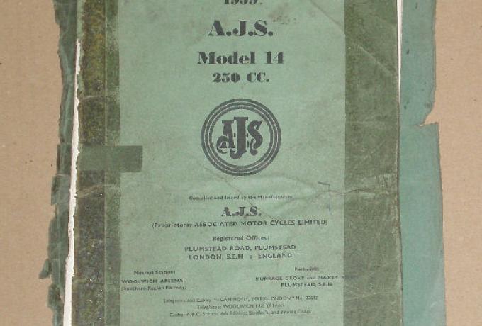 AJS Spares List 1959 'Models 14', 250cc Teilebuch