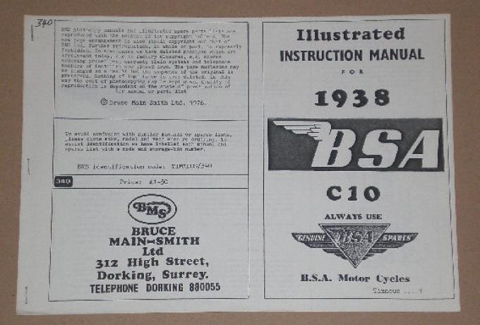 BSA Instruction Manual 1938 C10 /Illustrated, Handbuch 