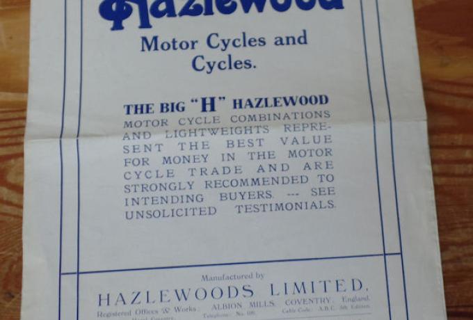 Hazlewood Motor Cycles and Cycles, The Big "H" Hazlewood, 1922, Brochure