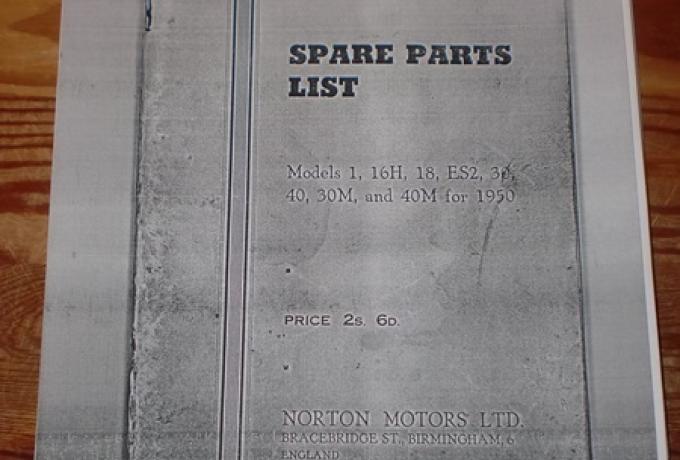 Norton Spare Parts List Models 1, 16H, 18, ES2, 30, 40, 30M and 40M for 1950, Kopie