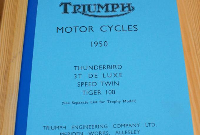 Triumph Parts Book Teilebuch 1950 Thunderbird.3T De Lue.Speed Twin Tiger100