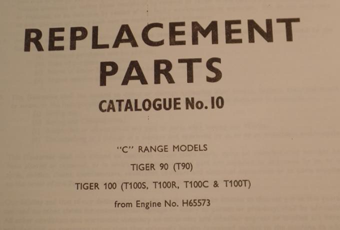 Triumph Parts Book, Teilebuch No10 T100 1969