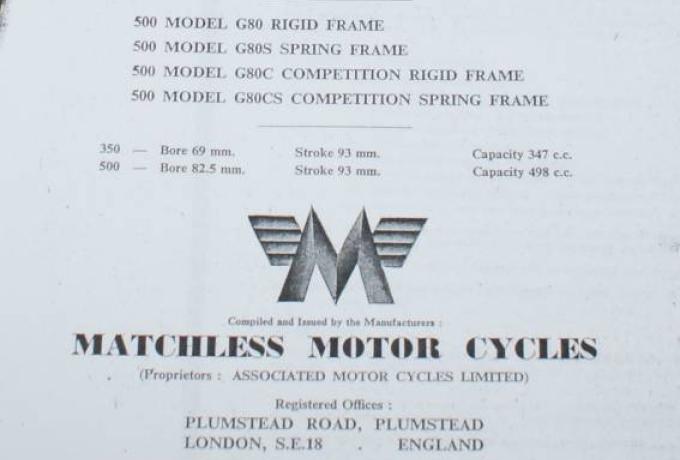 Matchless 350/500 ccm 1951 Parts Book Copy G3L,G3LS,G3LC,G3LCS,G80,G80S,G80C,G80CS