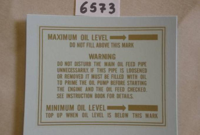 Velocette Transfer Minimum - Maximum Oil Level 1953/71