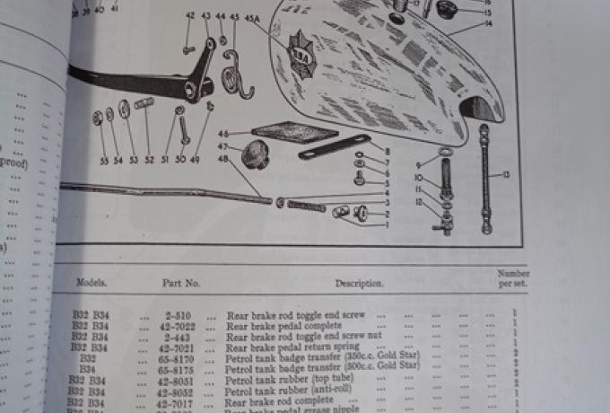 BSA 350cc and 500cc Spare Parts Book 1954/7