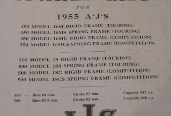 AJS Spares List 350cc and 500cc 1955