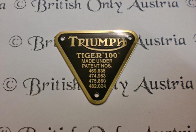 Triumph Patent Plate marked Tiger 100  -gold