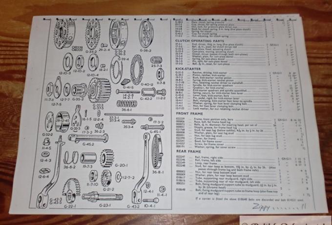 Matchless "Super Clubman" 1956 Illustrated Spares List, Copy