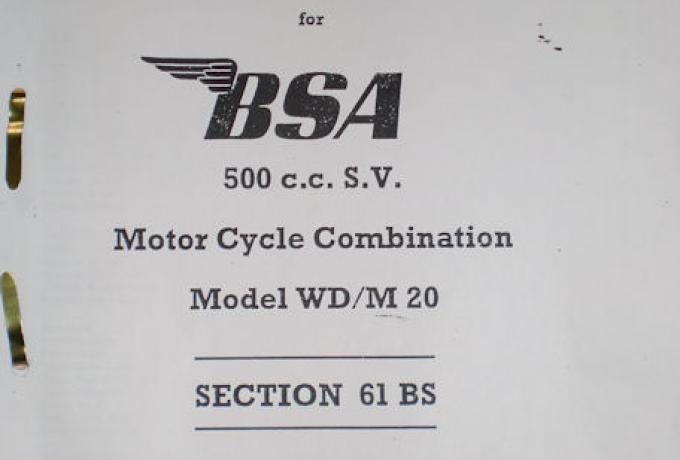 BSA 500cc SV Model WD/M20 Section 61 BS Parts List Copy