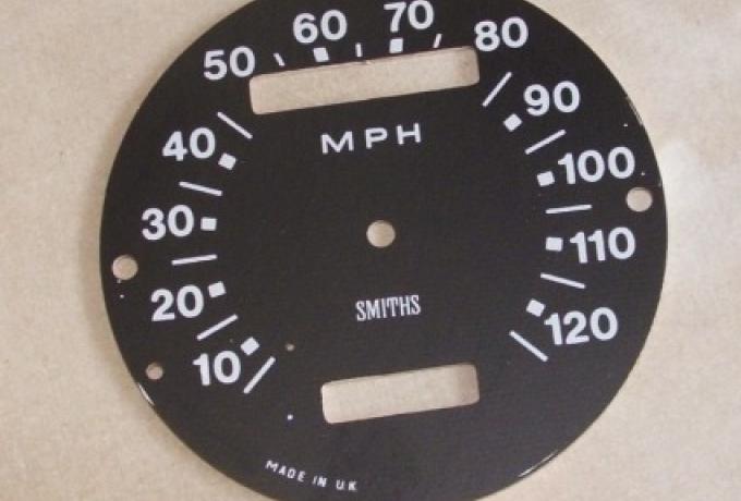 Tachometer Ziffernblatt Plastik Smiths 10-120 mph