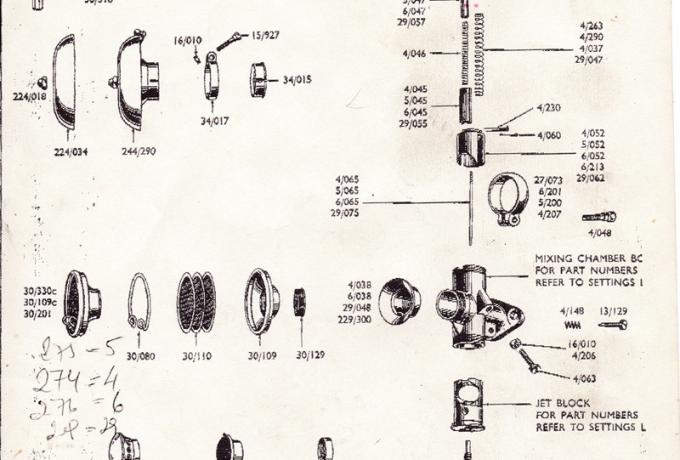 Amal Carburettor Spares List   275.276.274.29