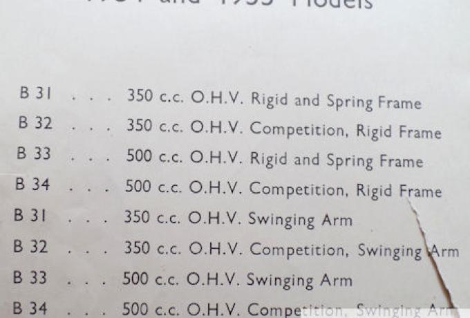 BSA 350/500cc Einzylinder OHV Teilebuch 1954-55, Kopie