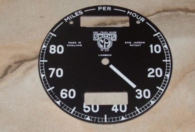 Tachometer Ziffernblatt Plastik Smiths 10-80 mpH