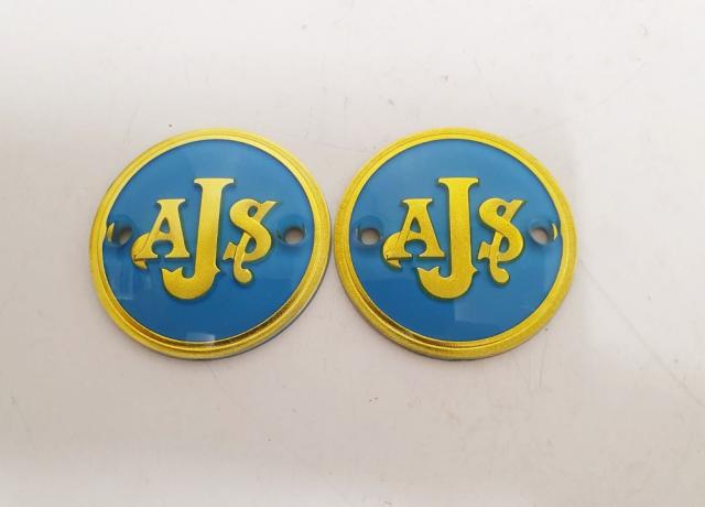 AJS Petrol Tank Badge Pair Gold & Blue 1956-62