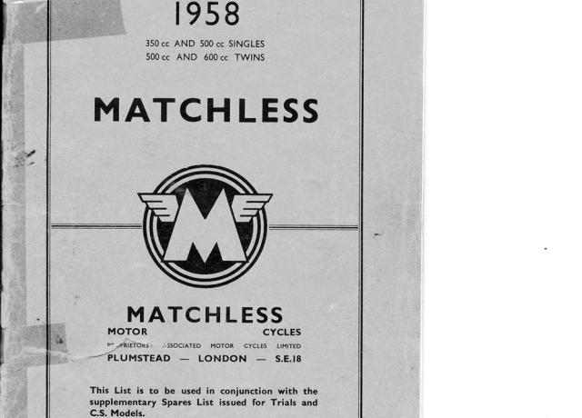Matchless Parts Book. Spare Parts List 1958