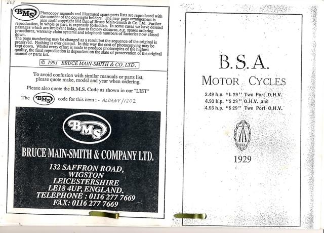 BSA Motorcycles Riding Insstructions for L29. S29. 1929 Copy