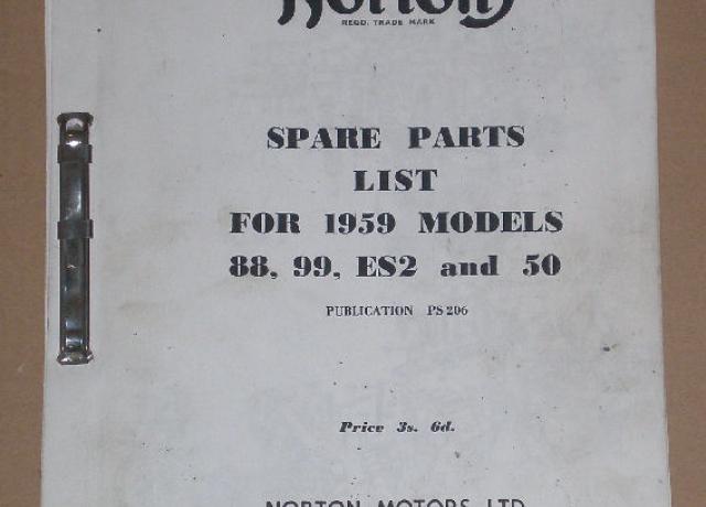 Norton Spare Parts List 1959 Models 88,99,ES2 & 50