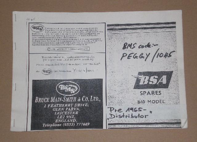 BSA B40 pre 1965- "Distributor" parts book