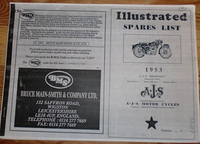 AJS Illustrated Spares List 1953 AJS "Springtwin" vertical twin