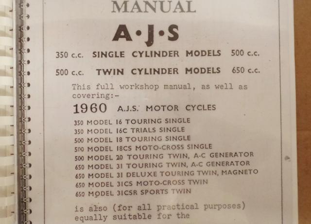 AJS Workshop Maintenance Manual Copy 1960 650c.c. 500c.c.