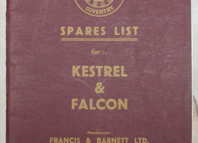 Spares list for Kestrel & Falcon 