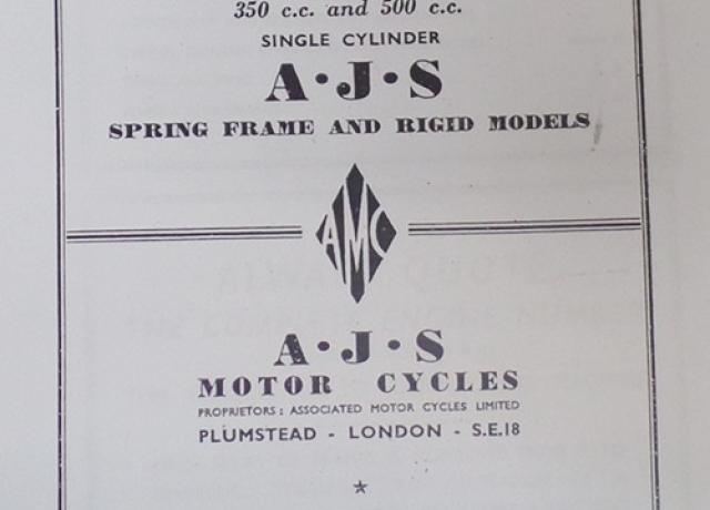 AJS Spares List 1951 350c.c/500c.c