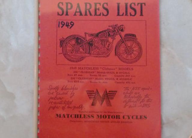Matchless 1949 "Clubman" Models Spares List
