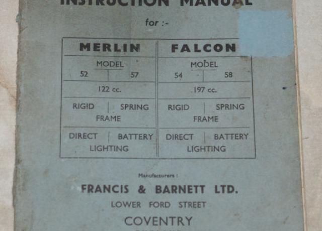 Francis Barnett instruction manual for Merlin models 52-57 and falcon models 54-58