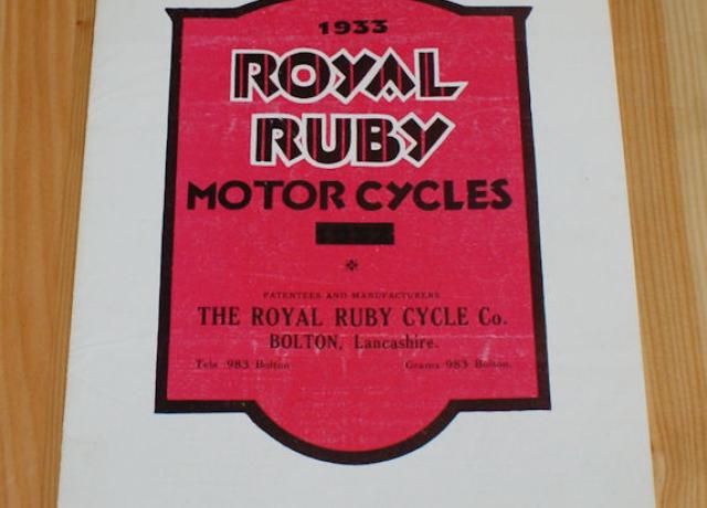 Royal Ruby Motor Cycles 1933, Prospekt